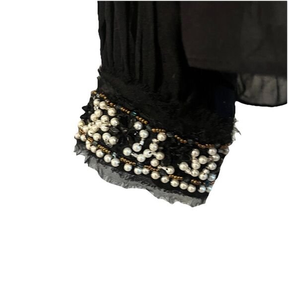 Elizabeth And James Silk Blouse Pearly Cuff Detail Black Size Medium - Picture 4 of 16